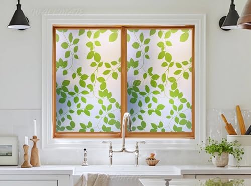 Image of WALLMATE Self Adhesive Window Film Frosted 3D Glass Door Window Frosted Film for Home /Office /Bathroom & Living Room Multicolor Frosted Film (16 x 175 Inch, Leaf Plant)