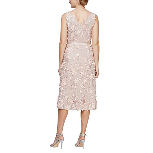 Image of Alex Evenings Women's Tea Length Dress with Rosette Detail (Petite and Regular)