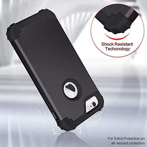 Idweel Iphone 6S Case, Iphone 6 Case With Tempered Glass Screen Protector, 3 In 1 Heavy Duty Durable Shock Absorption Hard Pc Covers Soft Silicone Bumper Full Body Protective Case For Men Boys, Black #TOP2