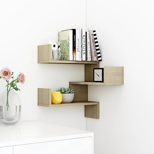 Étagère d'angle murale solution rangement coin vide bois Sonoma