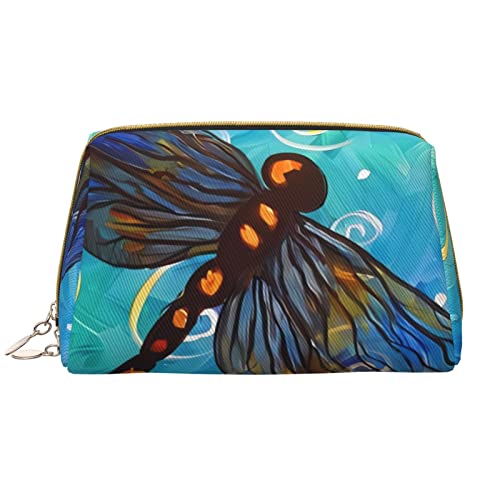 Trousse de maquillage femme motif libellule bleu blanc rangement cosmétique