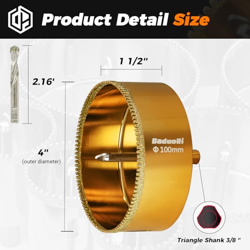Image of 4 inch Serrated Diamond Hole Saw with 2Pcs Removable Pilot Bits, Easy-Align for Precise Drilling in Porcelain, Ceramic Tile, Granite, and Marble (4 inch Tile Hole Bit)