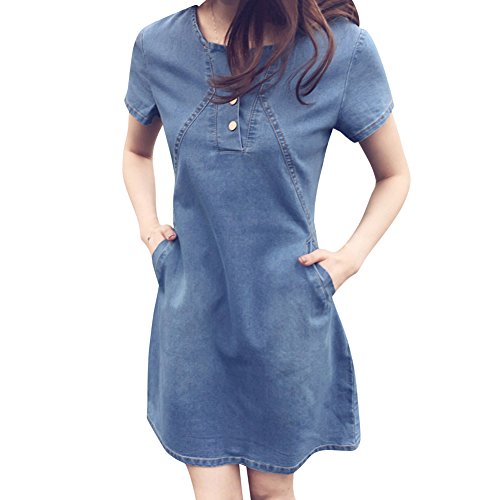 Vestidos jeans femininos ajzdnzvr, vestidos femininos casuais de manga curta, plus size, Azul claro,