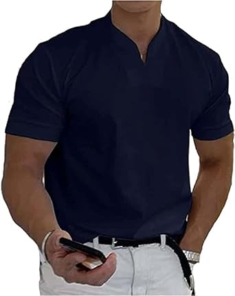 MUGUOY 2022 Men Gentlemans Business Short Sleeve Fitness T Shirt.