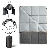UNIKOME Waterproof Puffy Camping Blanket - Lightweight Packable Outdoor Quilt with Snaps & Corner Loops, Warm Compact Blanket for Cold Weather Hiking Picnic Stadium Travel, 75'×52', Grey&Light Grey