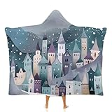 JTKLQDH Lightweight Hooded Blanket,Town Rolling Hills Print Travel Blanket,home Lazy Cloak Blanket,office Shawl Blanket