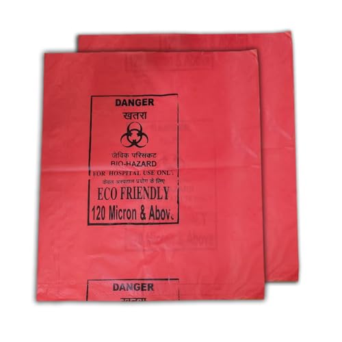 Image of HEAN Bio Hazard Waste Disposal Bags, 20x24 inch, 75 Micron, Bio Medical Garbage Bags (Red - 20)