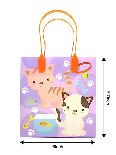 TINYMILLS Cats and Kittens Party Favor Bags Cat and Kitten Goody Bags with Handles for Cat and Kitten Theme Birthday Party Pack of 12 - Thumbnail 5