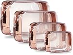 4 Size/Pack PVC Waterproof Clear Toiletry Bag, Portable Travel Cosmetic Makeup Bag, TSA Approved Zippered Carry on Pouch Organizer for Vacation Bathroom, Brown