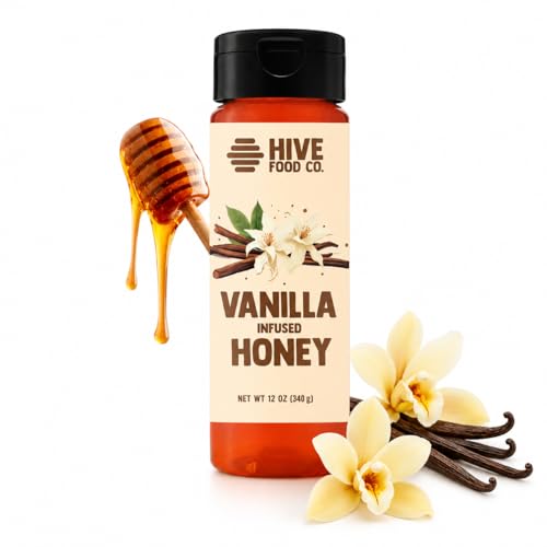 HIVE Food Co. Infused Honey – 100% Pure American Raw & Unfiltered with Gourmet Natural Flavors – Small Batch Artisan Honey in 12oz Squeeze Bottle (12 oz, Vanilla)