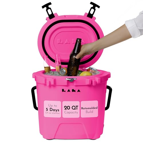 LAKA Small Cooler - 20 Quart Rotomolded Hard Ice Chest, Insulated Cooler for Beach, Camping, Travel & Fishing, Holds 18 Cans + 25 lb Ice, Up to 3 Days Cold, Drain Plug, Cup Holders, Bottle Opener