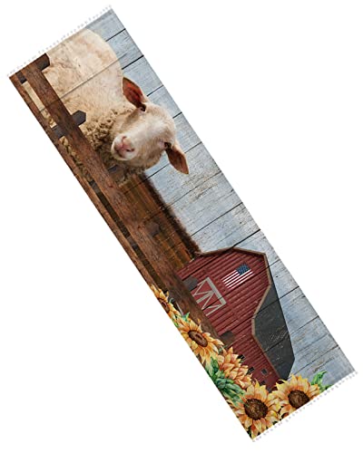 Coffee Table Cloth Dustproof Cover With Pockets Farmhouse Sunflower Sheep Tablecloth Bedside Table Micro-Wave Oven Protector Rustic Style Farm Barn Animal Floral Tablecover Machine Dustcover 13" X 36" #TOP6