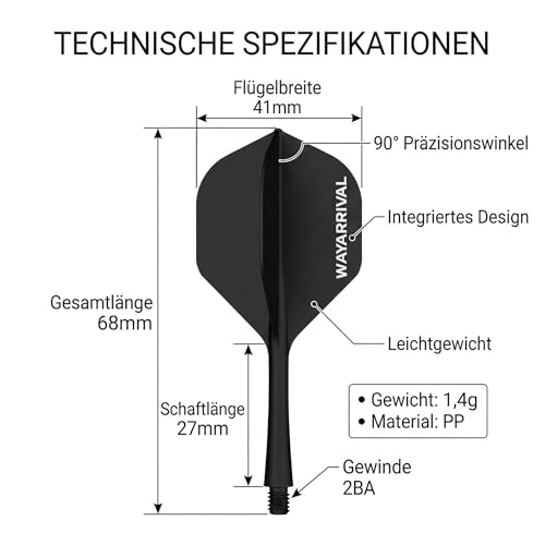 WayArrival Integrierte Dart Flights & Schäfte (Einteilig) –Schluss mit abfallenden Flügeln –Extrem Robustes 'Molded' System für stabile Flugbahn & Präzision – 2BA Gewinde, Set für Steel- & Soft-Darts