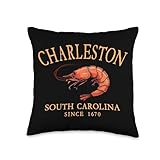 Charleston South Carolina Shrimp Since 1670 Orange Letters Throw Pillow