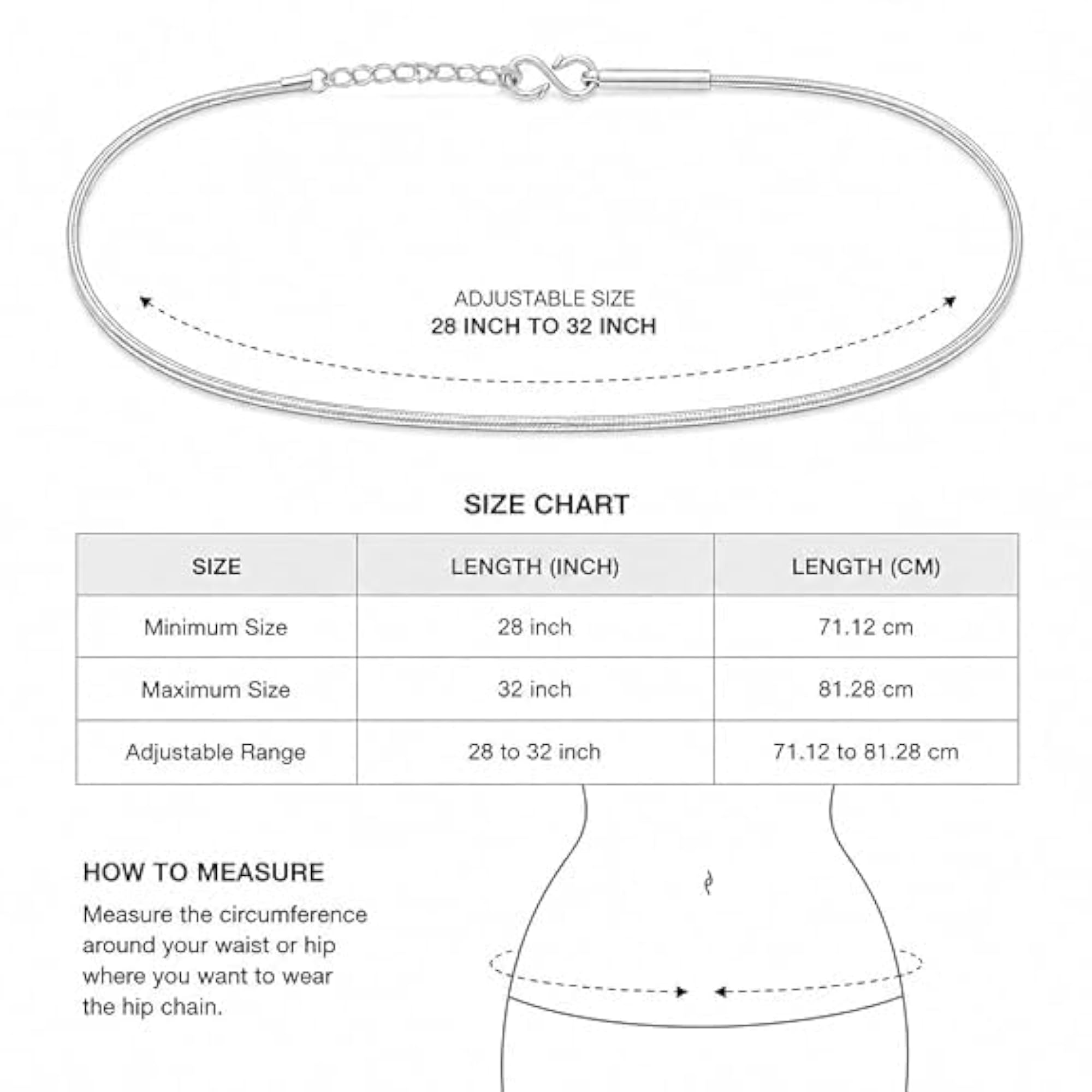 Sterling Silver Adjustable Hip Chain, Unisex Kamarband