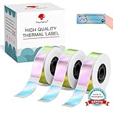 Phomemo D30 Label Tape, Black on Green Pink Blue Stunning Holographic Shine Label, Laser Name Label Thermal Paper Self-Adhesive, 14 x 40 mm (0.5 x 1.57 Inch) 3-Roll for Home School Office