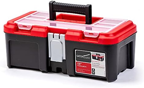Gator Clamps 13-inch Sturdy Toolbox - 3 Compartments, Removable Tool Tray - Strong Lid, Easy Grip Handle - Made of Polypropylene Plastic