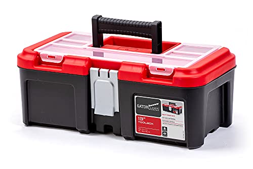 Gator Clamps 13-Inch Sturdy Toolbox - 3 Compartments, Removable Tool Tray - Strong Lid, Easy Grip Handle - Made Of Polypropylene Plastic #TOP3