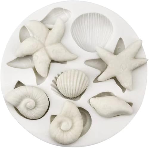 Vista 2 de Molde de silicona para fondant de temática marina, moldes de silicona de conchas de estrella de mar, caballito de mar, concha, concha, fondant