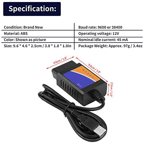Obd2 Diagnostic Cable Interface Scanner, Keenso Obd2 Usb Cable Car Usb Connector V1.5 #TOP2