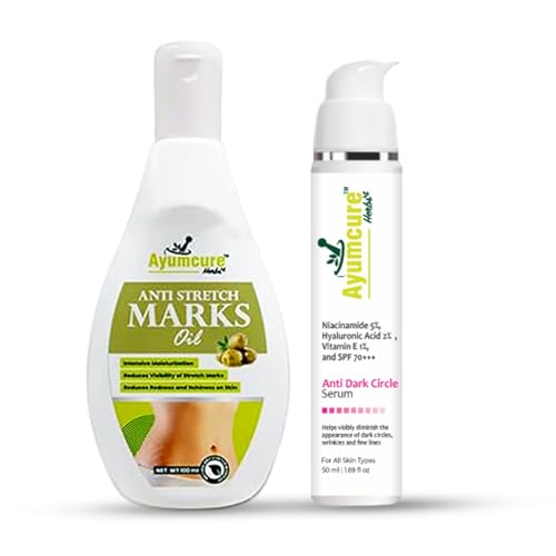 Image of Ayumcure Stretch Mark Oil (100ml) & Anti Dark Circle Serum (50ml) Combo | Skin Nourishment for Body & Eyes | For Pregnancy, Fine Lines, Dark Circles & Hydration | For Men & Women