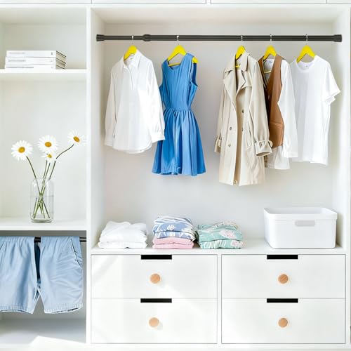 Image of Goowin Tension Curtain Rod 28 to 48 Inch, 5 /8 inch Diameter No Drilling Small Rod, Expandable Spring Loaded Curtain Rods, Rods for Closet, windows, Cupboard, 4 Pack, Black