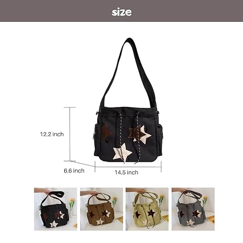 Y2K Star Canvas Messenger Bag, Cute Tote Bags Aesthetic, Small Shoulder Travel Crossbody Bags For Women2