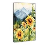 NKALFGH Póster de lienzo con diseño de girasoles del parque nacional de las Montañas Rocosas, decoración de dormitorio, regalo de 24 x 36 pulgadas (60 x 90 cm)