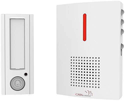 CASAcontrol Funkglocke: Funk-Türklingel mit Licht- & Ton-Signal, 100 m Reichweite, IPX4, weiß (Funkglocke für Aussenbereich, drahtlose Türklingel, Klingelverstärker)