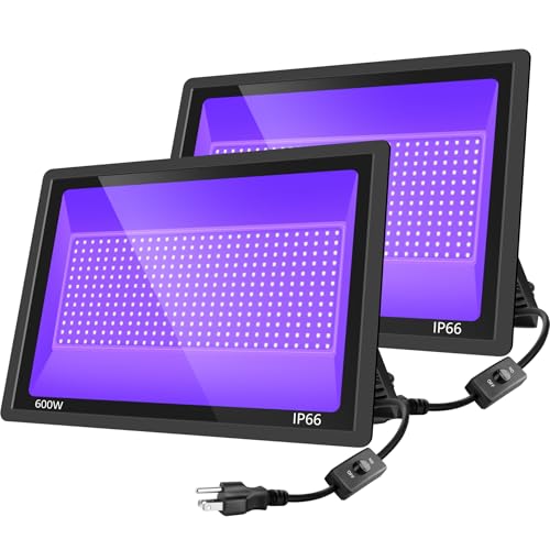 Image of Black Lights 600W LED Black Purple Lights Flood Light with Plug for Blacklight Party, Stage Lighting, Aquarium, Body Paint, Fluorescent Poster, Neon Glow in The Dark Night (2 Pack)
