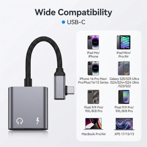 Image of Verilux 2 in 1 Right Angle USB Type C to Type C Audio & Charging Connector | 10W USB C Male to Female Adapter with Simultaneous Wired Headphone Connection for iPhone 1716 /15 Series, Galaxy S26 /S25 /S24
