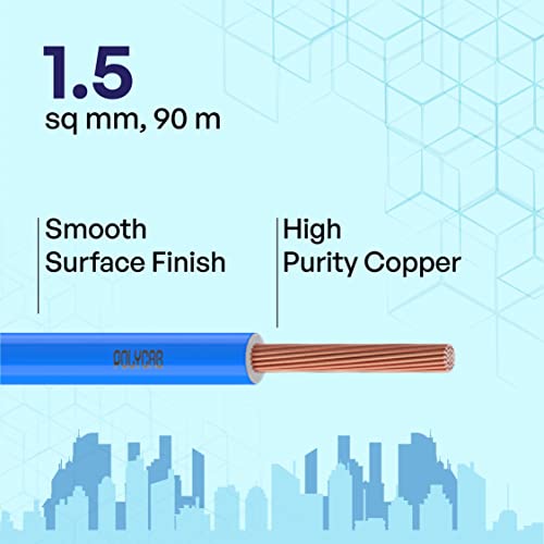 Image of Polycab OPTIMA+ 1.5sqmm 90M coil | Flame Retardant | Lead free | 99.97% high purity copper | Rodent protection | PVC insulated housewire [Blue]