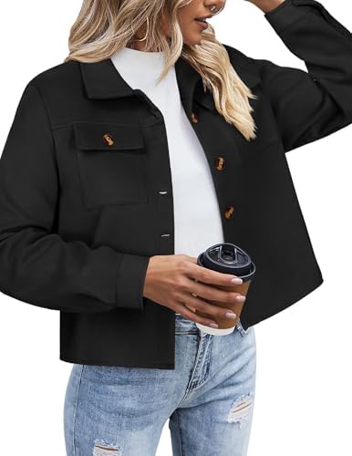 Zeagoo Damen Flanell Jacke Karierte Hemdjacke Kurze Langarm Holzfällerhemd | Langarm Kurzjacke | Übergangsjacke | Kurz Shacket | Button-Down-Bluse | Herbst Mantel