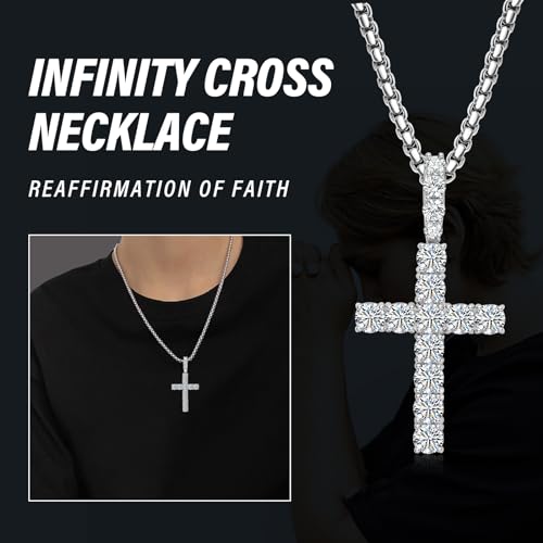 Diamond Cross Pendant for Men, Moissanite Necklace S925 Sterling Silver Pendant Charm Jewelry for Boyfriend Men Hiphop 5