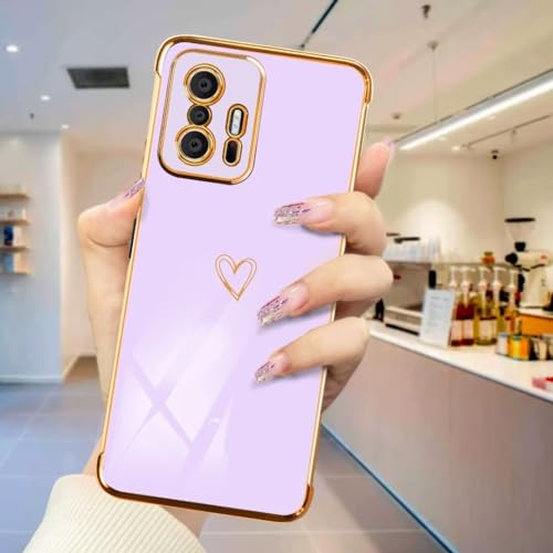 Galvanico Cover per XiaoMi 11T 5g 11T Pro Motivo Cuore Amore Antiurto Case con Protezione Della Fotocamera Case per 11T 5g 11T Pro LKAX-Purple silicone
