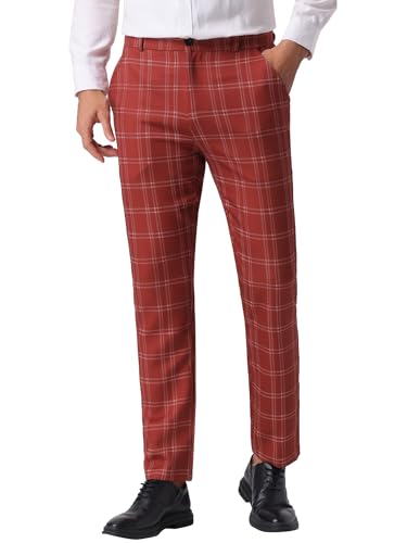 Lars Amadeus Men's Dress Plaid Pants Flat Front Printed Business Check Trousers - Main Image