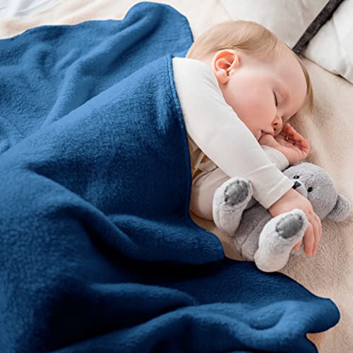 Image of Hannah Linen Baby Fleece Blanket - Cozy Small Crib Stroller Fleece Blanket - Super Soft Warm Plush Receiving Blanket for Newborns & Toddlers (30 x 40, Navy Blue)