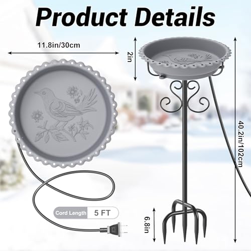 ODSNANIE Heated Bird Baths for Outdoors,100W Garden Heated BirdBaths,Grey by ODSNANIE - Used condition - Image 3
