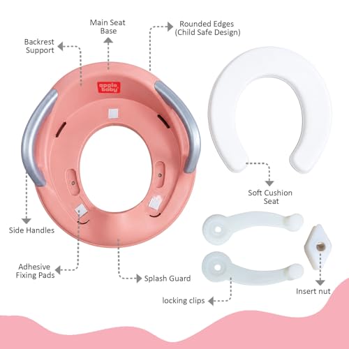 Image of Apple Baby Kids Potty Training Seat with Handles for Western Toilet | Comfortable & Anti-Slip Baby Toilet Trainer PS1067 (PINK)