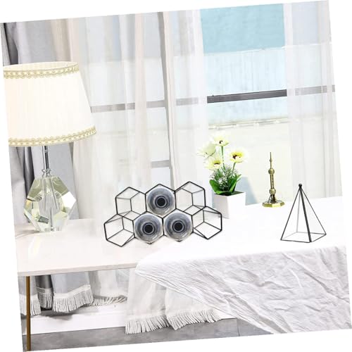 Soporte de vino de metal estilo panal 7 huecos negro miniatura 7