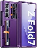 Vizvera for Samsung Galaxy Z Fold 7 Case RFID Wallet with Cards Holder [Hinge Cover] [Camera Cover] Shockproof Silicone Protective Phone Case for Z Fold 7 2025-Purple