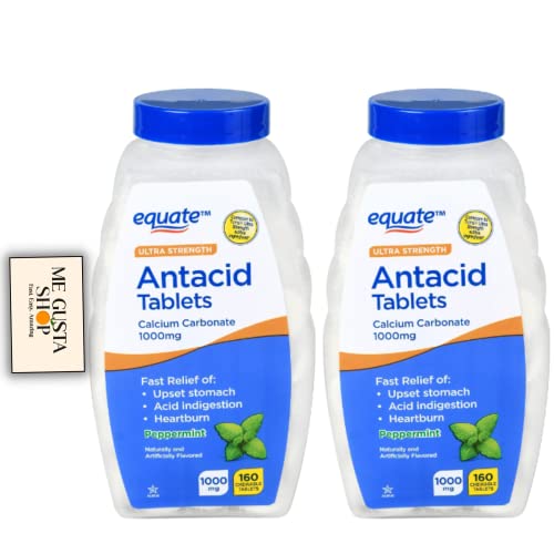 Equate Ultra Strength Antacid Chewable Peppermint Tablets, 1000 mg, 160 Count (Pack of 02) 320 Total + Me Gustas Sticker