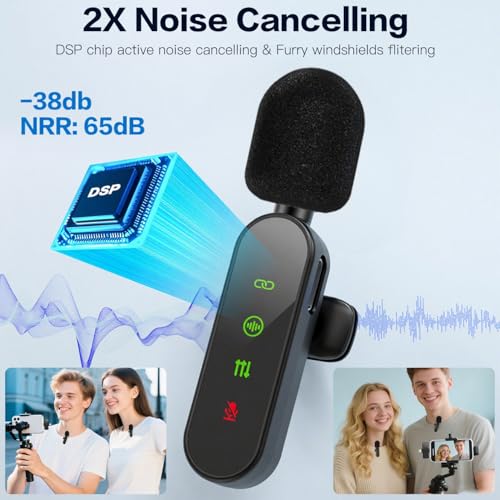 Image of Haomuren Mic Wireless, 2-in-1 Wireless Microphone for iPhone & Android - Noise Cancelling Lavalier Mic with LED Indicator, YouTube /Streaming /TikTok Recording(Dual Channel)