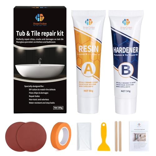 Porcelain Repair Kit White, Fiberglass Tub Repair Kit for Acrylic, Ceramics, Enamel, Tile, Repairs