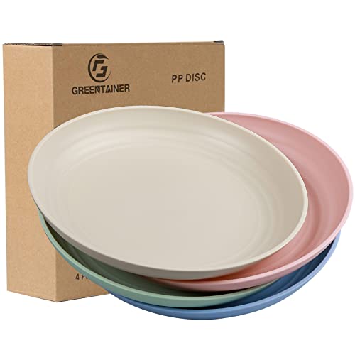 Greentainer Lot de 4 assiettes plates légères et incassables - Extra larges - 22 cm de profondeur - Passe au lave-vaisselle et au micro-ondes - Assiettes à dessert pour adultes Cover