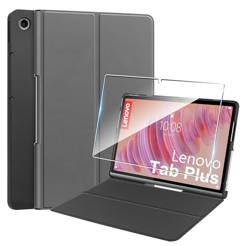 Hülle für Lenovo Tab Plus 11.5’’ (2024) Tablette Case Cover +1 Stücks Schutzglas Schutzfolie,Ultra Schlank Superleicht Dreifach Falt Klapp Schutzhülle Case -Grau