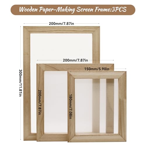 TETEWEVER 3 Stück Papierherstellung Rahmen 3 Größen Papierschöpfrahmen Holz Papier Schöpfen Werkzeuge Schöpfrahmen Mesh für DIY Papierhandwerk Craft Karten