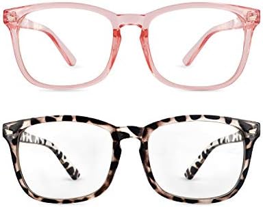 2 Pack Blue Light Blocking Glasses for Women Men, Anti Eyestrain Computer Game Glasses Lightweight Transparent Lens