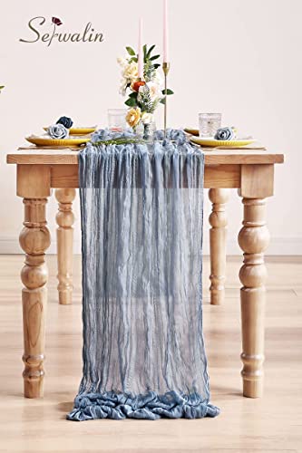 Serwalin Cheesecloth Table Runner 13Ft X 35" Gauze Table Runner For Wedding Reception Bridal Shower Baby Shower, Long Dusty Blue Table Runner Rustic Boho Party Table Decor #TOP4