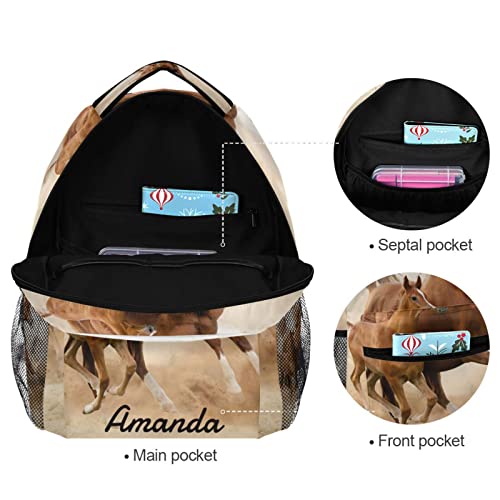 Custom Horse Backpack for Girls Personalized Your Name Text Bookbag Horses Animal School Backpack Bookbag 3rd 4th 5th Grade Elementary Students Daypacks3
